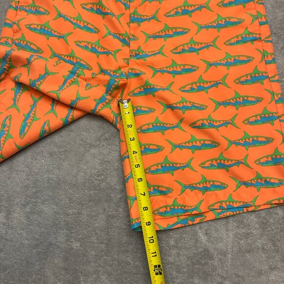Liquid Flow Orange Shorts with Fish Print Size: 34"W - Picture 3 of 10